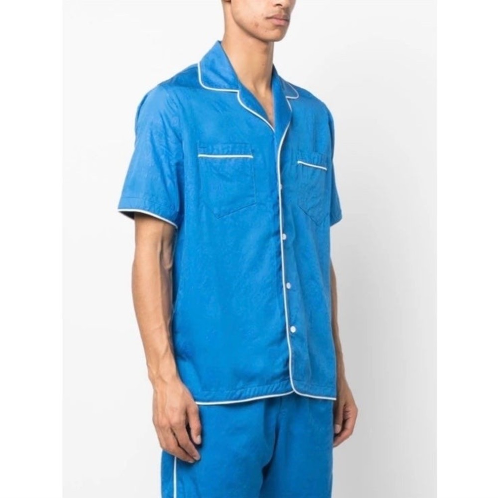 NWT Rhude Tonal Bandana Pajama Camp Blue Short Sleeve Shirt Size XL